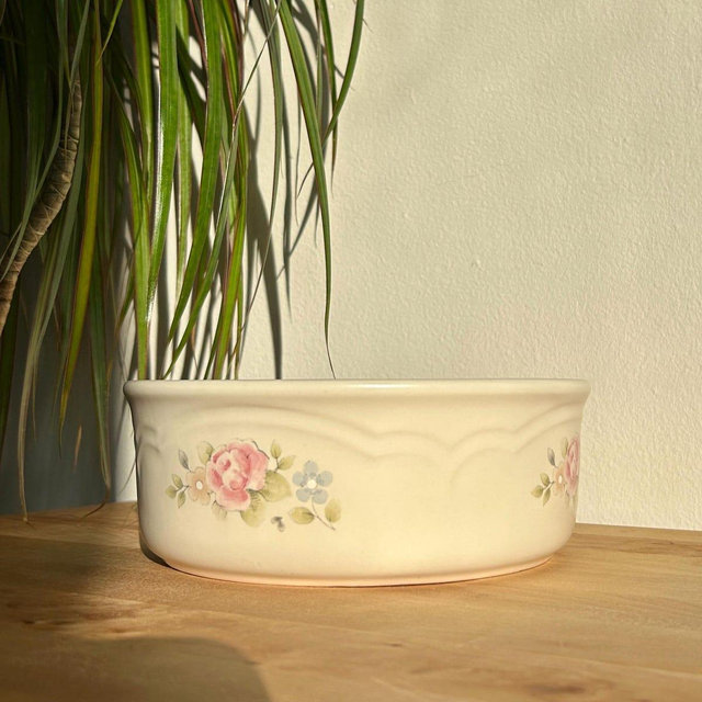 Pfaltzgraff Tea Rose Dog Bowl | Vintage Floral Stoneware Pet Dish