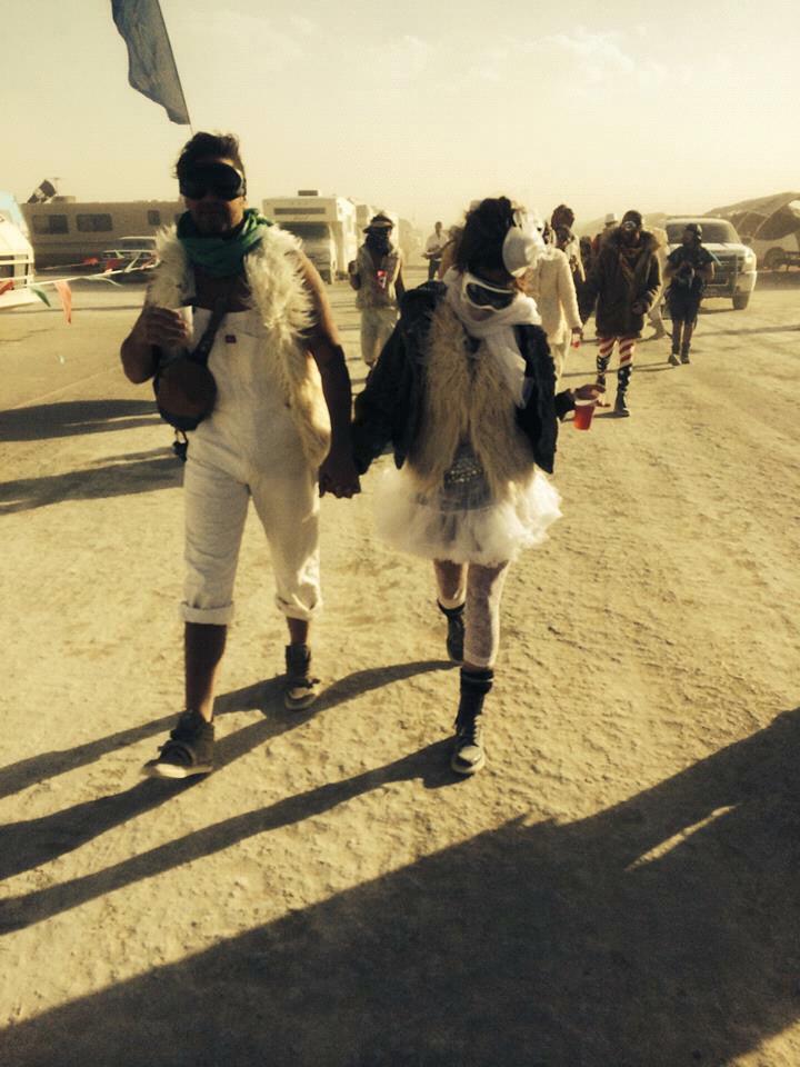 Taking a stroll in the Playa at Burning Man to watch our best friends tie the knot!
