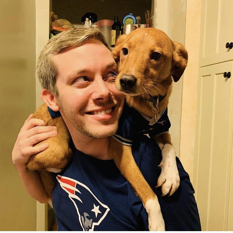Charlie cheering on the Pats with Dad.