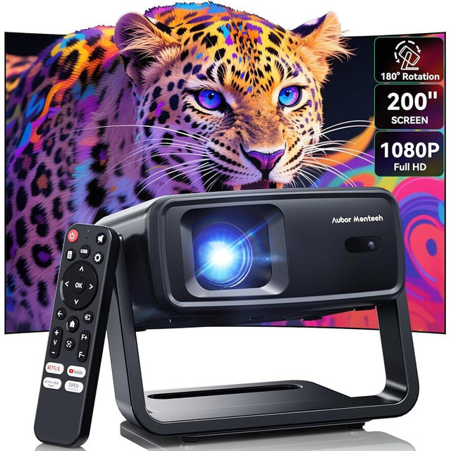 Projector with WiFi and Bluetooth, Support Decoding Projector 4K, 1200 ANSI 180° Rotatable with Native 1080P Mini Projector, Auto Keystone, Portable Smart Outdoor Home Movie Projectors