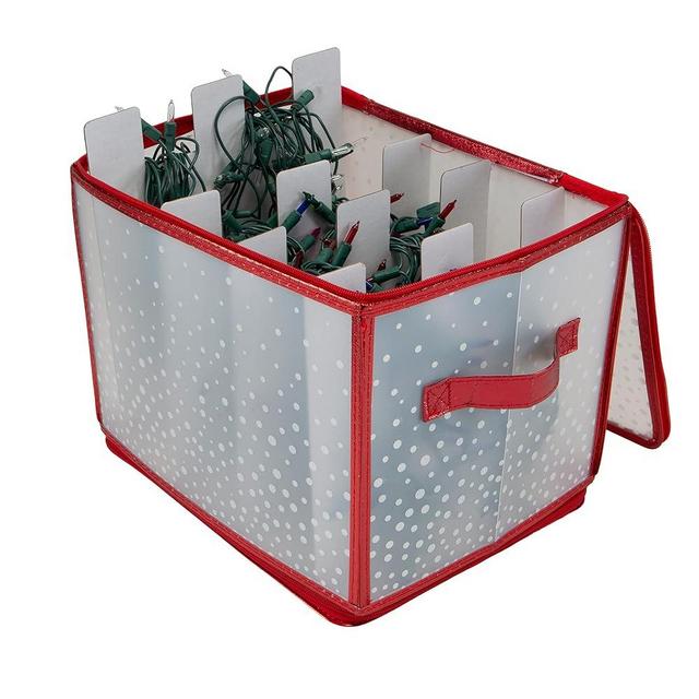 Simplify Holiday Light Organizer Box | Holds 500 Lights | Christmas Storage | Tree String Lights | 5 Divider Reels | Collapsible | Ultra Zip | Red