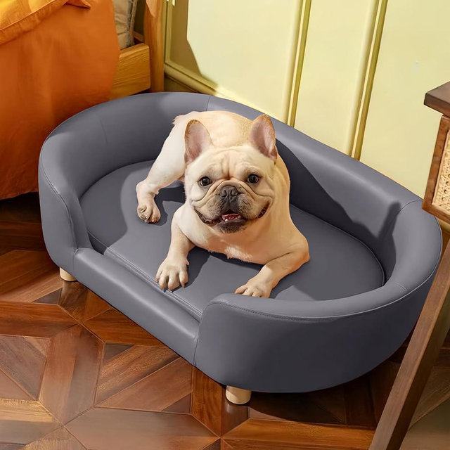 IAFIKE Large Dog Sofa Bed Faux Leather Dog Sofa Couch Big Fancy Doggy Furniture Style Beds Mattress Orthopedic for Giant Breed (Grey)