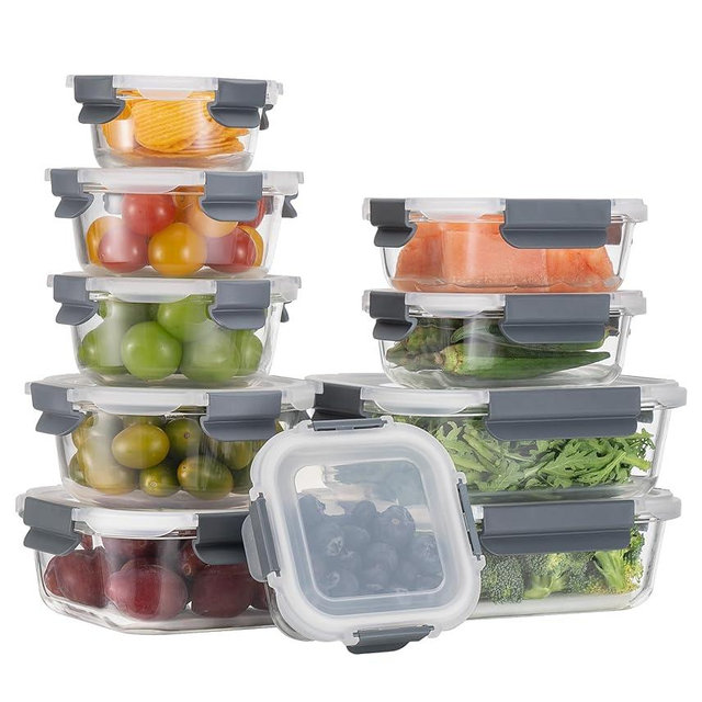 GC GENICOOK Glass Food Storage Containers with Airtight Lids, Glass Meal Prep Containers for Lunch Food Storage with Lids, Glass Food Container Set, Glass Lunch Box for Kitchen, BPA Free（20 Pieces）