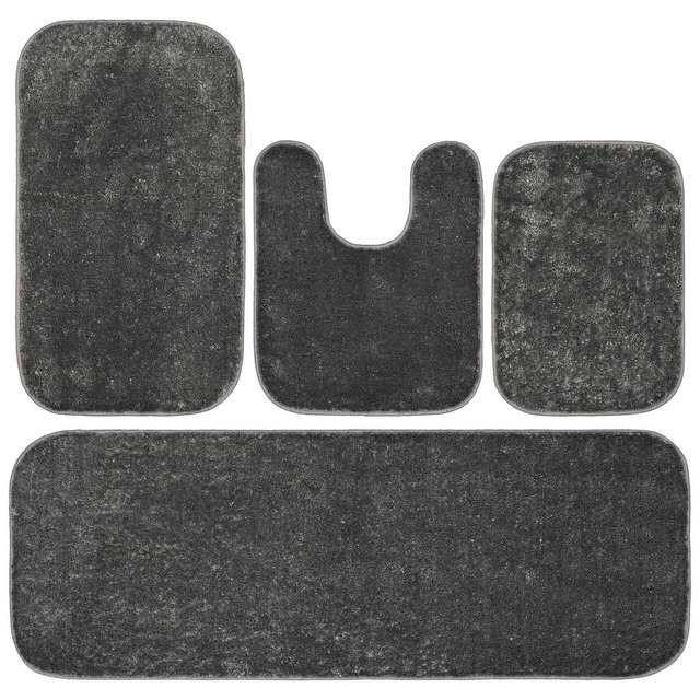 Garland Rug Garland Rug 4pc Gramercy Washable Bathroom Rug Set Cinder : Microfiber, Machine Washable, Non-Slip Backing