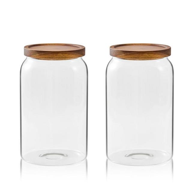 Sweejar Large Glass Candy Jars with Wooden Lids, 1 Gallon Glass Jar with Lid, Sugar/Flour Storage Containers, Big Glass Canisters with Airtight Lid, 2