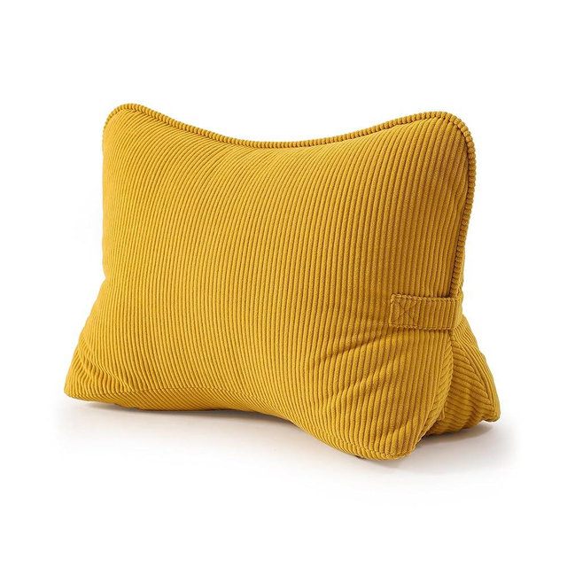 Ailuteie Pat. Pend. Corduroy Reading Back Pillow with Lumbar Support, Triangle Backrest Cushion for Bed Sitting & Relaxing, Support Pillow for Sofa or Headboard, Bright Yellow