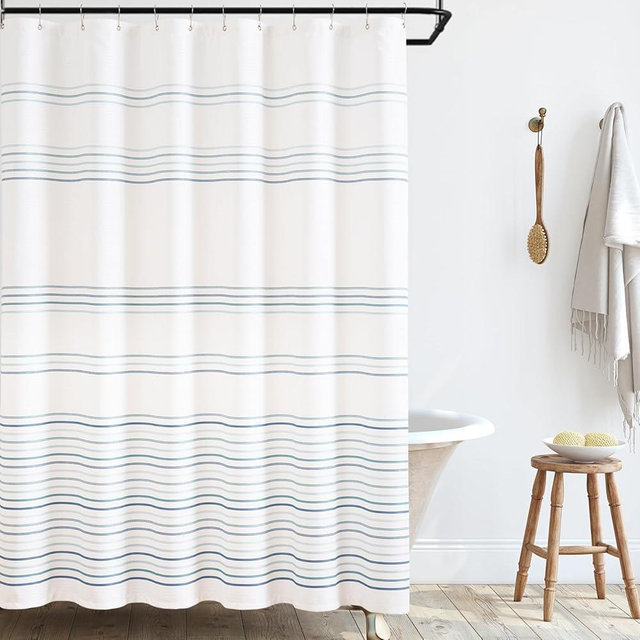 jinchan Multi Blue and White Shower Curtain for Bathroom Modern Farmhouse Striped Waterproof Fabric Shower Curtain Set with 12 Hooks Machine Washable 70x72 Inches