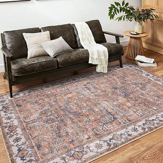 Valenrug Antique Collection Printed Rugs - Washable for Living Room Bedroom, Persian, Peach, 5'x7'