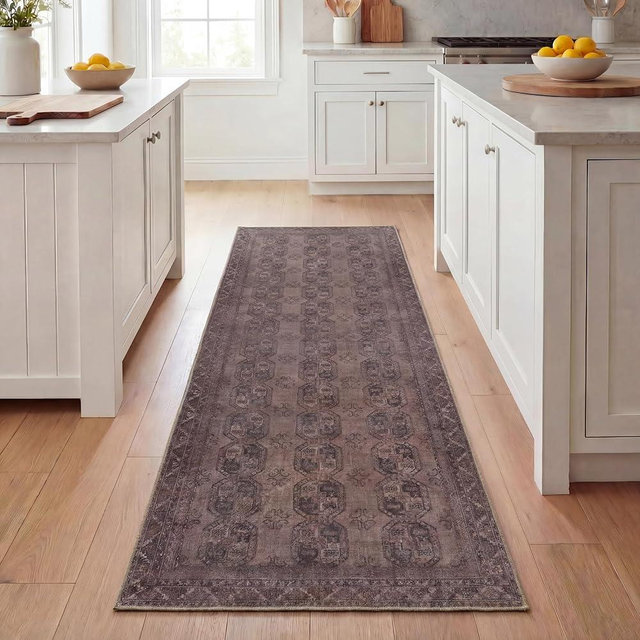 Kuden 2'6"x7' Runner Rug, Machine Washable Area Rug with Non-Slip Backing, Vintage Style, Soft, Easy Clean, Low Pile Rug for Hallway, Entryway, Kitchen, Bedroom