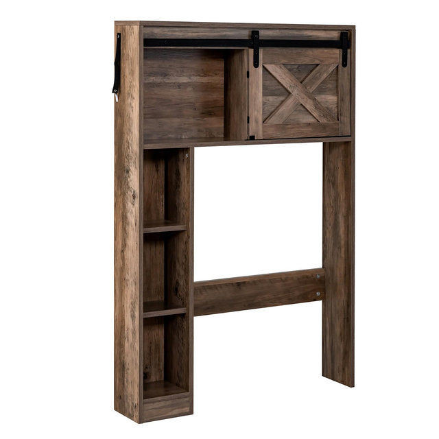 Costway Over the Toilet Bathroom Storage Cabinet with Sliding Barn Door Rustic Brown