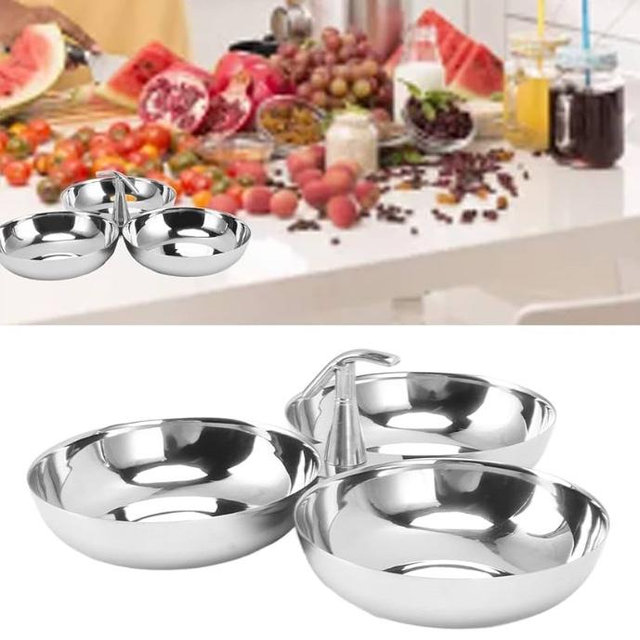 3 in 1 Stainless Steel Snack Plate Fruit Bowl Snack Plate Reusable Dessert Plates Candy Serving Tray Snack Bowls for Home Kitchen Party