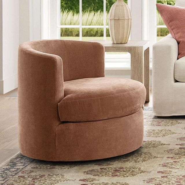 Balboa Upholstered Petite Swivel Armchair, Polyester Wrapped Cushions, Rustic Chenille Rosewood
