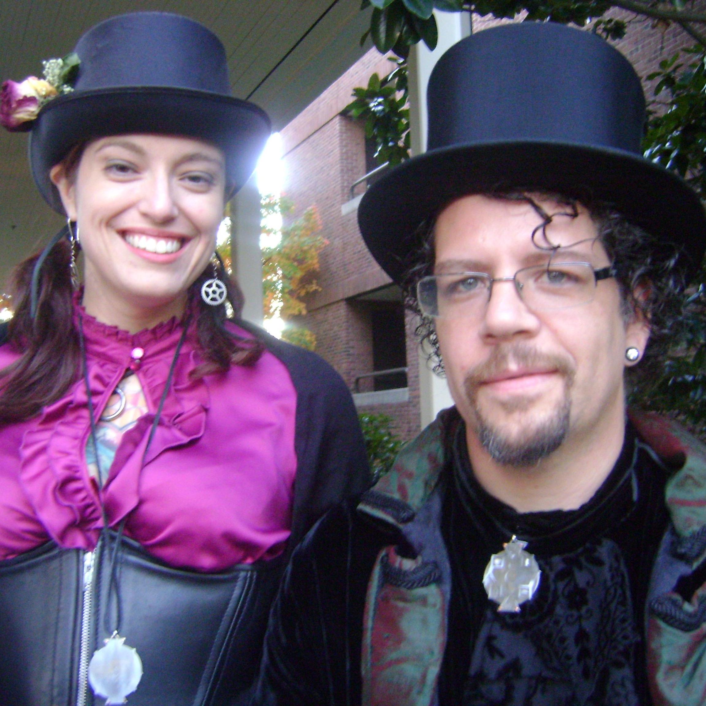 Playing dress-up for a steampunk wedding (thanks, Darian & Ahleah!)