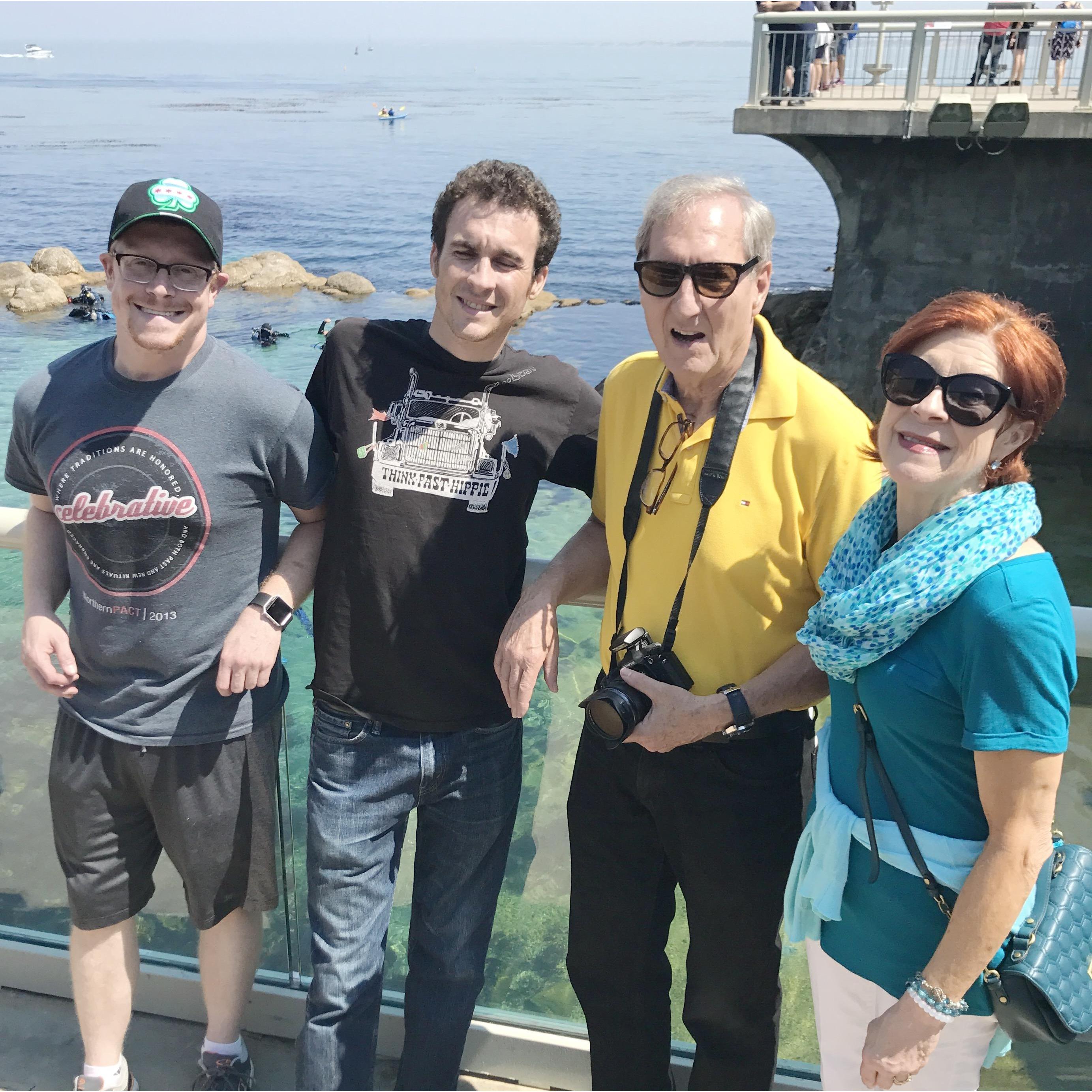 Matt, Stew, Jeff, and Ellen take a quick break from sightseeing at the Monterey Bay Aquarium.