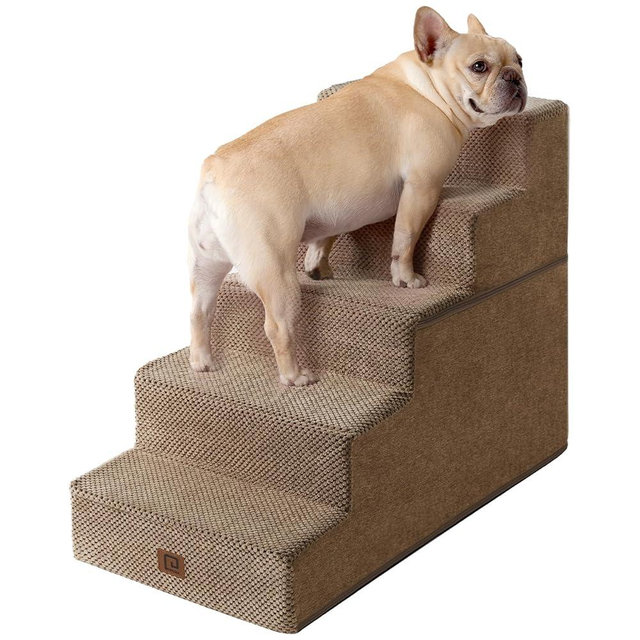 EHEYCIGA Dog Stairs for High Bed 22.5”H, 5-Step Dog Steps for Bed, Pet Steps for Small Dogs and Cats, Non-Slip Balanced Dog Indoor Ramp, Camel