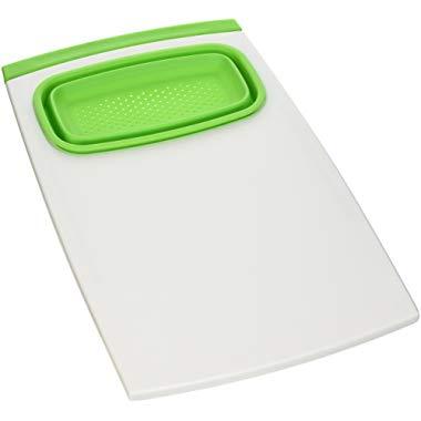 Prepworks by Progressive Over-the-Sink Cutting Board, PCB-3510G, Removable Collapsible Colander, Non-Skid Feet, Dishwasher Safe, Patented