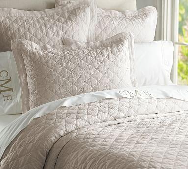 Belgian Flax Linen Diamond Quilt in Natural