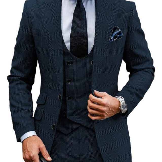 MoranX Casual Men's Suits Regular Fit 3 Piece Double Breasted Wool Plaid Tuxedos Business Blazer+Vest+Pants Wedding…