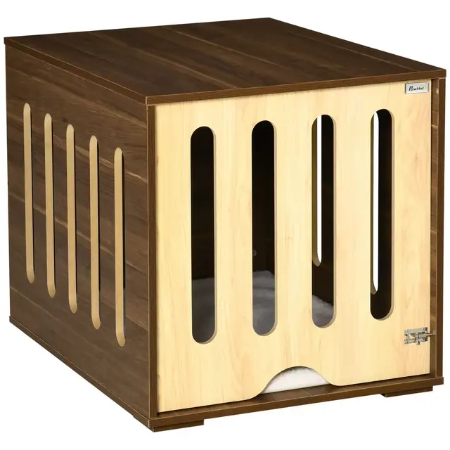 PawHut Furniture Style Dog Crate End Table with Soft Cushion, Removable Door Panel, Safety Lock, Indoor Use, for Small & Medium Dogs, Brown