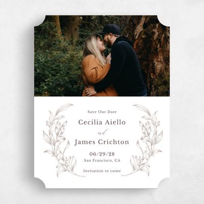 Beige Ticket Wedding Save the Date - Merriott Photo