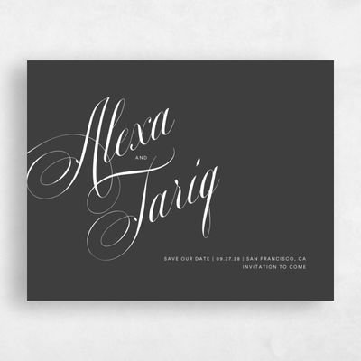 Dark Charcoal, Black Wedding Save the Date - Dametta Landscape