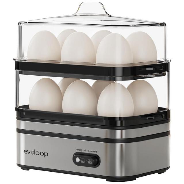 Evoloop Rapid Egg Cooker Electric 12 Eggs Capacity, Soft, Medium, Hard Boiled, Poached, Omelet Maker Egg Poacher & Vegetable Steamer, BPA Free Tray
