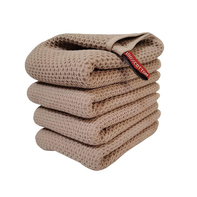 ANEWAY Kitchen Towels 100% Cotton Waffle Weave Dish Towel for Cleaning Drying Dishes Extra Absorbent and Soft, Dish Cloth,13 x 28 Inch(EarthBrown-4 Pack)