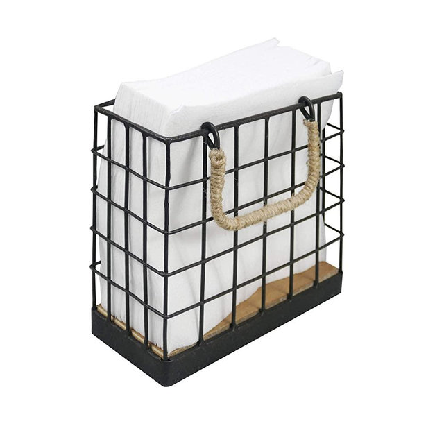 NIKKY HOME Vintage Napkin Holder with Jute Handle, Black