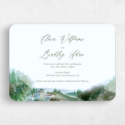 Green Rounded Wedding Invitation - Hillpine Landscape