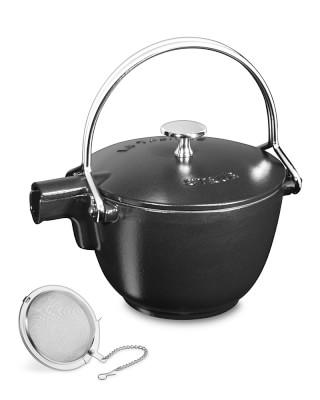 Staub Enameled Cast Iron Round Tea Kettle, 1-Qt., Black Matte