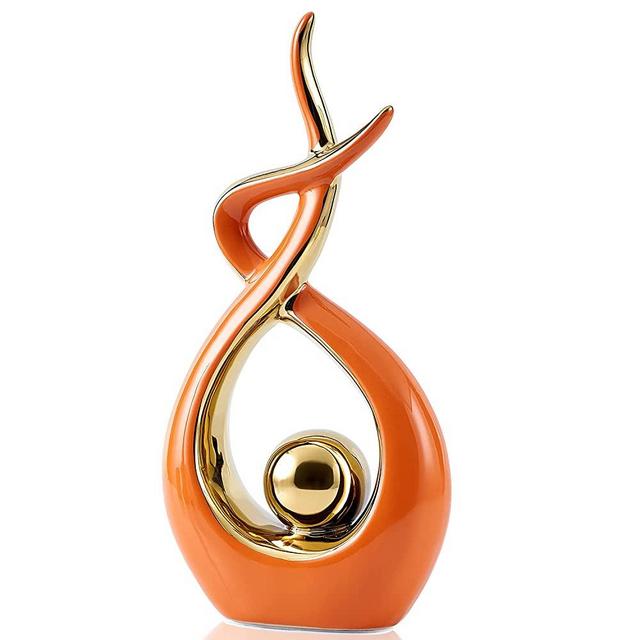 FJS Home Decor Modern Abstract Art Ceramic Statue, Home Decorations for Living Room Dining Room Coffee Table Centerpiece, Great Gift Idea 12.8" H (Orange, Large)