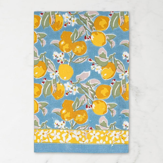 Couleur Nature Citron Tea Towels, Set of 3, Blue & Yellow