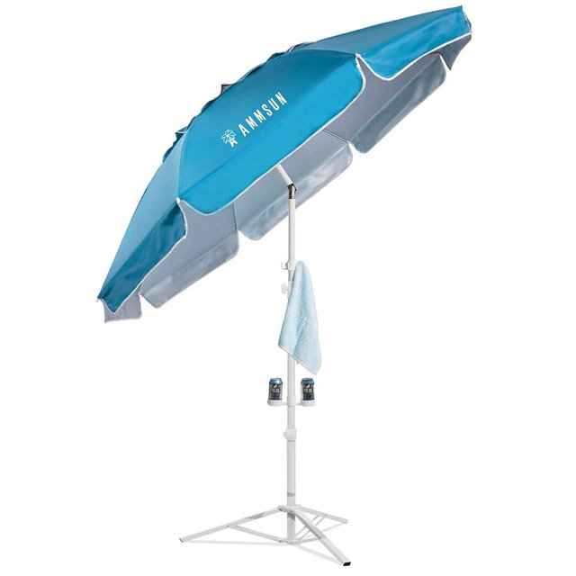 AMMSUN Shade Umbrella, Premium Portable Umbrella with Stand, 6.5ft Lightweight Free Standing Canopy for Sporting Games, Adjustable Instant Sun Protection and Easy to Carry, Light Blue