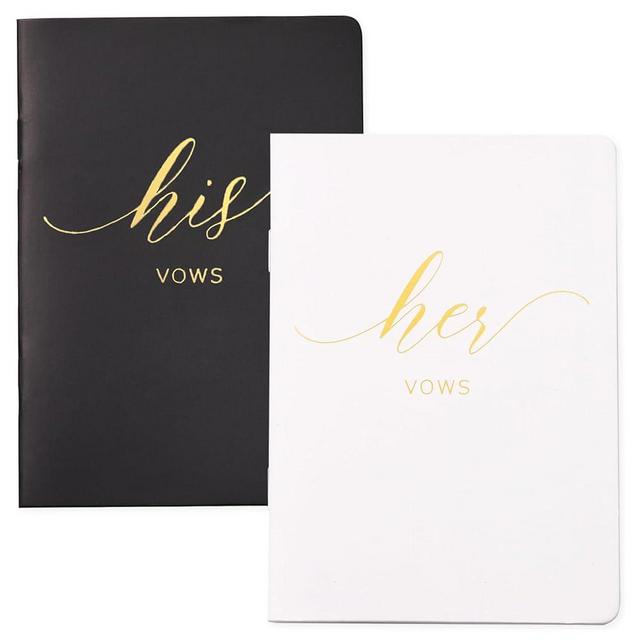AKITSUMA Vow Books for Wedding Bride and Groom Booklet for Wedding Gift Set of 2 (Black + White/Gold Foil)