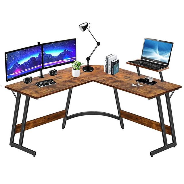 LUFEIYA L Shaped Desk Corner Computer L-Shaped Desks for Small Space Home Office Student Study Bedroom Gaming Writing Table, 51 Inch with Monitor Stand Rustic