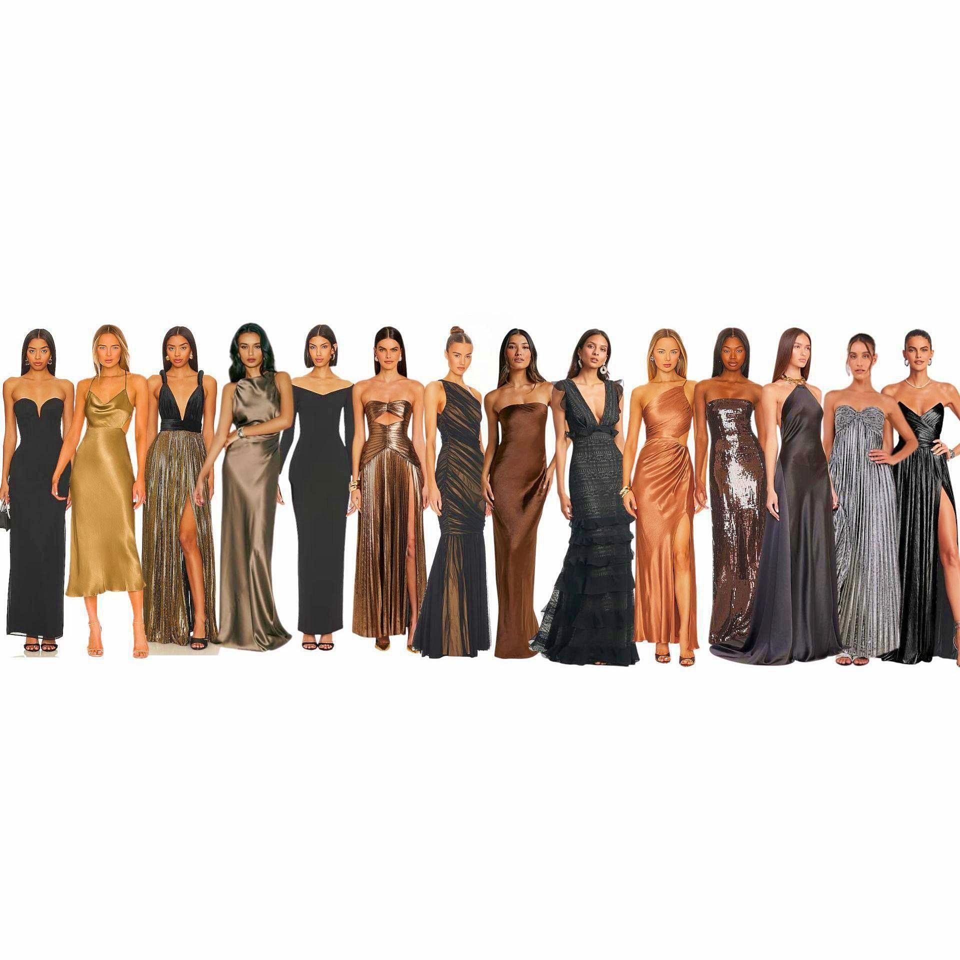We'd love for our guests to wear neutral tones that feel like fall. Black, brown, silver, gold - sparkly or simple! Just something that feels festive and fits within that neutral palette.