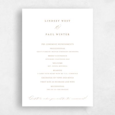 Metallic Bronze, Brown Wedding Program - Richmond Letterpress