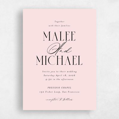 Blush, Pink Wedding Invitation - Portsmouth Portrait