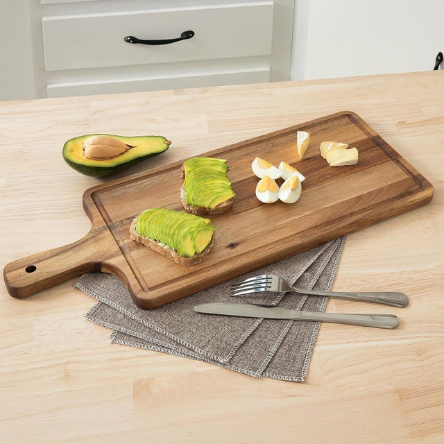 VICTORY RELAX Rectangle Chopping Board, Acacia Wood Board for Kitchen, Solid Wooden Cutting Board with Handle, End Grain Charcuterie Board for Meat, Cheese, Serving and Carving