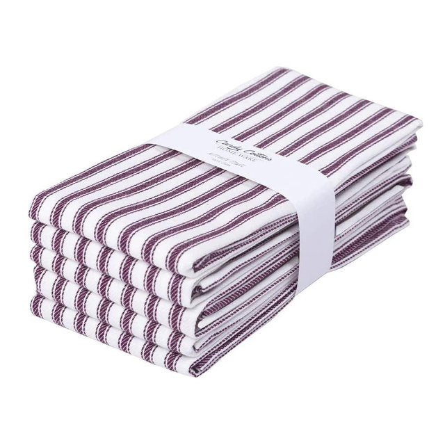 Candy Cottons Set of 6 Kitchen Dish Towels, 100% Cotton Kitchen Towels, with Hanging Loop, Dishcloth Sets for Washing & Drying Dishes, Tea Towels & Hand Towels 18x28, French Stripe, Purple