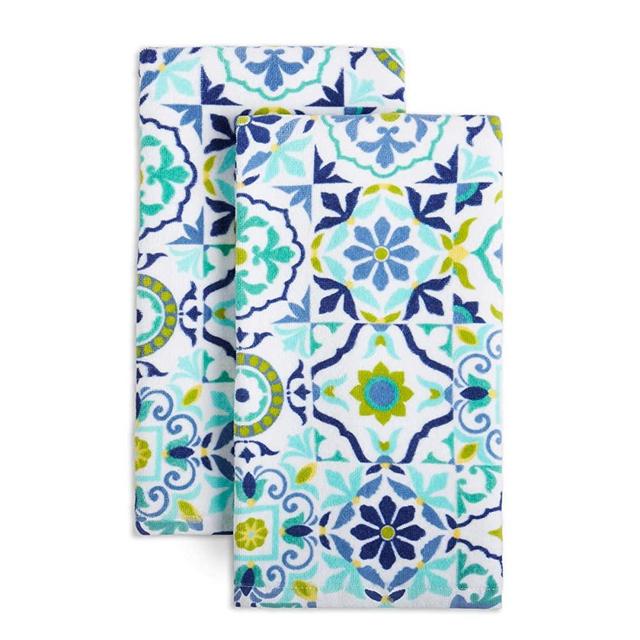Fiesta Worn Tiles Kitchen Towel Set, 16"x28", Blue
