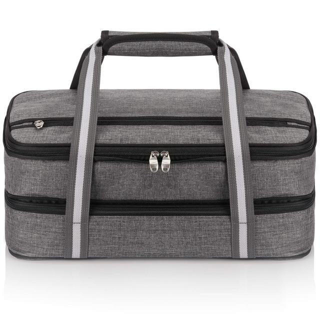 Insulated Expandable Double Casserole Carrier and Lasagna Holder for Picnic Potluck Beach Day Trip Camping Hiking - Hot and Cold Thermal Bag in Gray – Tote can hold 11 x 15 or 9 x 13 baking dish