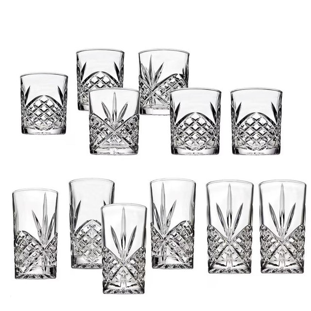 Godinger Dublin Crystal Double Old Fashion & Highball Glassware Set 12-Piece