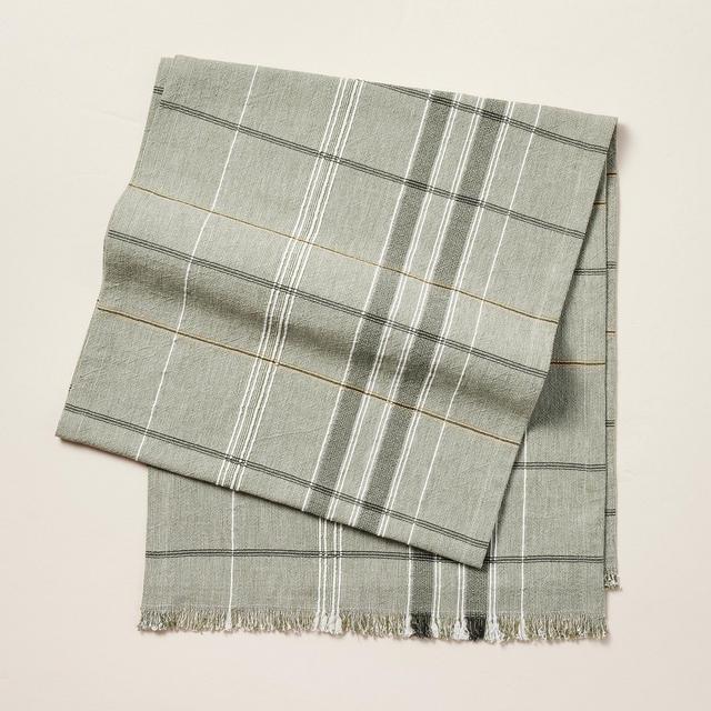 20"x90" Textured Plaid Woven Table Runner Sage Green - Hearth & Hand™ with Magnolia