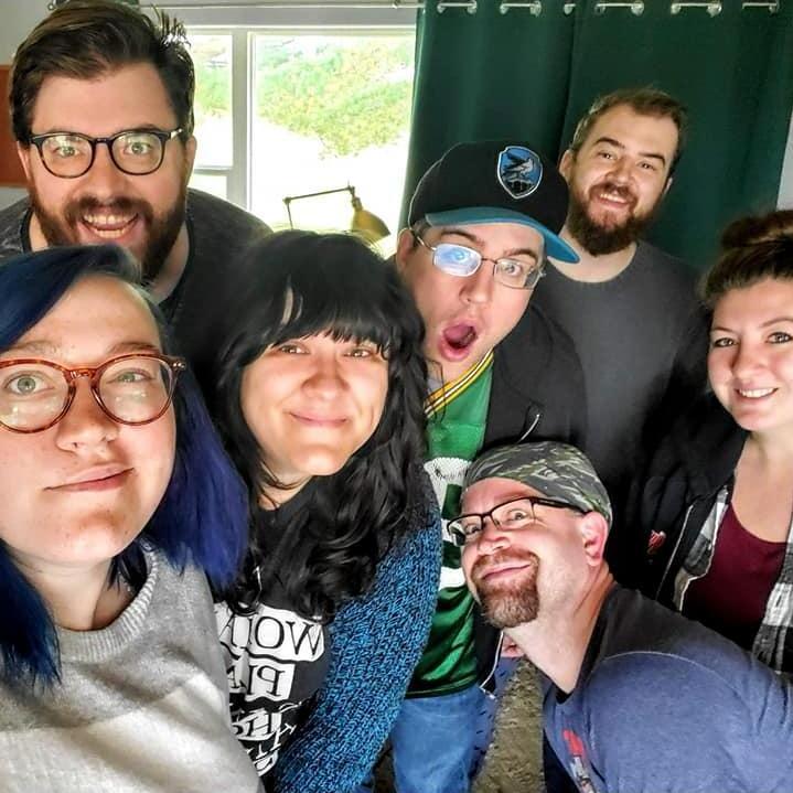 Aaron got Jess hooked on playing Dungeons & Dragons. Here's one of our main adventuring parties at the farm in Mosinee. Sara, Andrew, Ben, John, and Danielle came to visit!