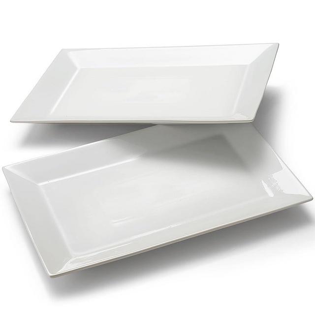 18" x 12" Large Serving Platters Set of 2, Porcelain Heavy-Duty Large Serving Trays, White Rectangular Plates for Turkey, Food, Fruit, Party, Wedding, Christmas, Chip and Scratch Resistant