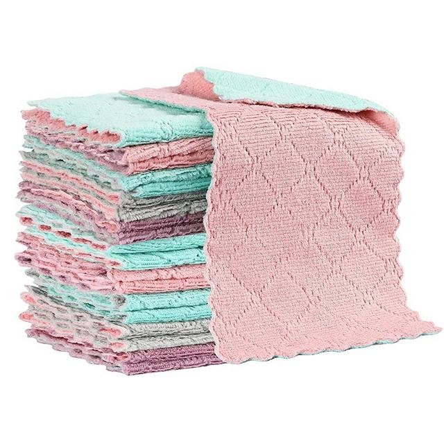 20 Pack Kitchen Cloth Dish Towels,Premium Dishcloths,Dish Rags,Restaurant Cleaning Cloths,Super Absorbent Coral Fleece,Nonstick Oil Washable Fast Drying,for Table Chair Dish Glass,5 Colors