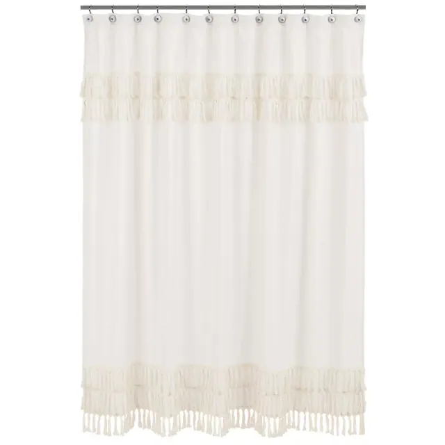Sweet Jojo Designs Shower Curtain 72in.x72in. Boho Fringe Ivory