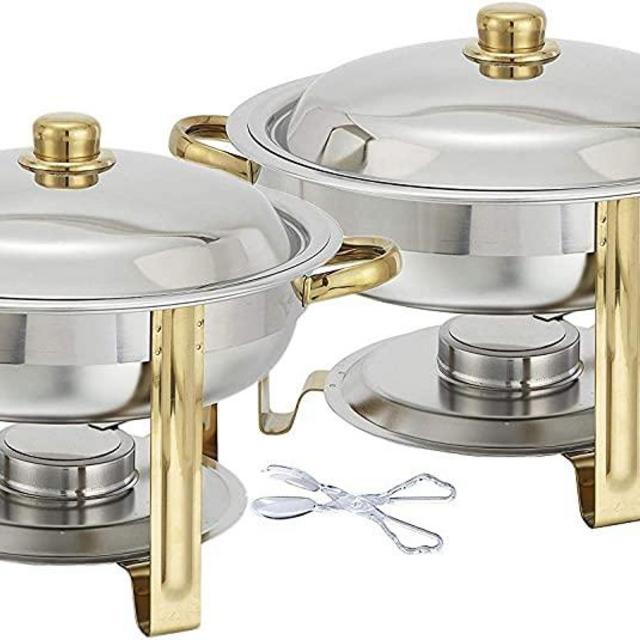 Tiger Chef Chafing Dish Buffet Set - Chafers and Buffet Warmers Sets - 4 Quart Food Warmer with Gold Accents - 2 Sets