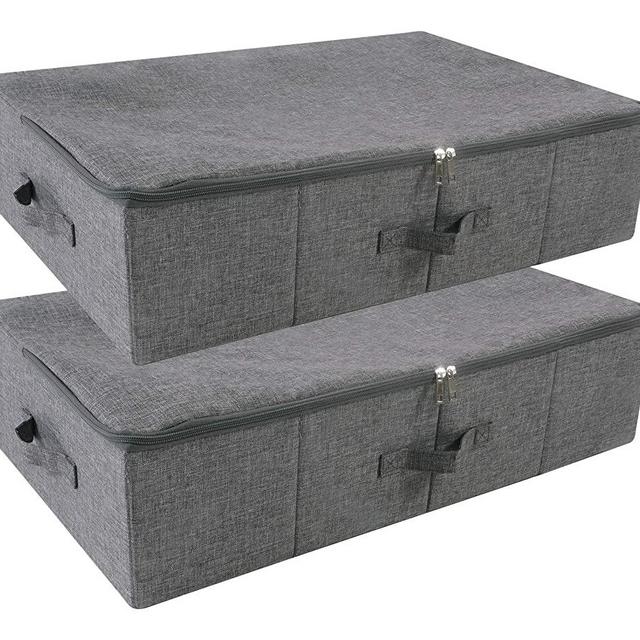 iwill CREATE PRO Rigid Underbed Storage Box with Zip Lid for Garment, Bedding Sheets, Blankets, Black Gray